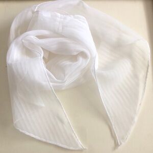 Elegant White Breezy Chiffon Feel Pointed Ends Oblong Scarf